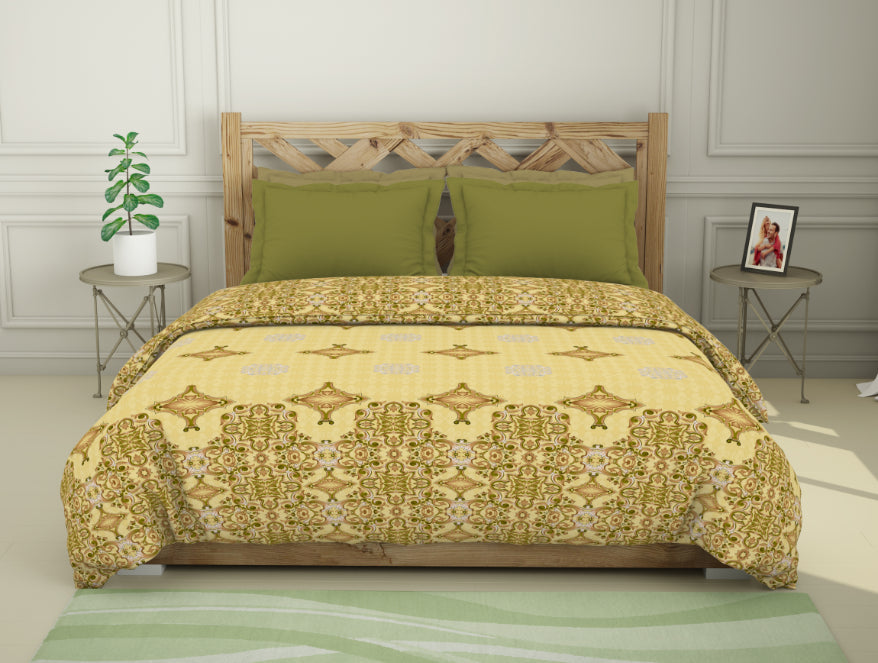 Ornate Misted Yellow - Light Yellow 100% Cotton Shell Double Quilt / AC Comforter - Blockbuster Plus By Spaces