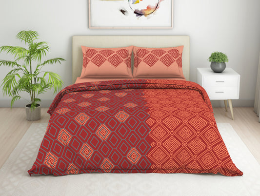Geometric Lava Falls - Red 100% Cotton Double Bedsheet - Seasons Best Premium By Welspun