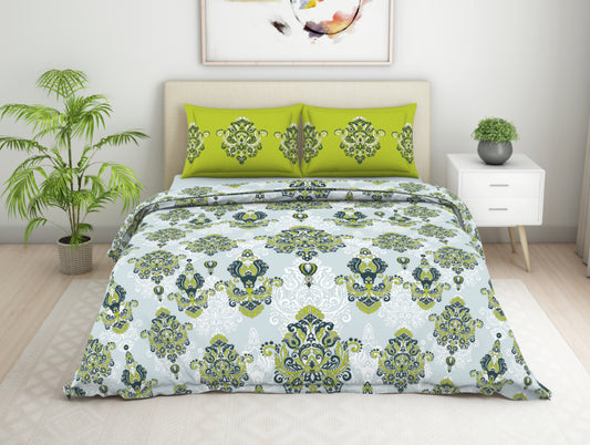 Ornate Kiwi Coloda - Light Green 100% Cotton Double Bedsheet - Seasons Best Premium By Welspun