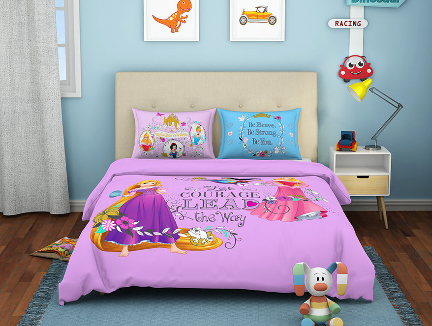 Disney Mixed Princess Mauve - Light Violet 100% Cotton Double Bedsheet - By Spaces