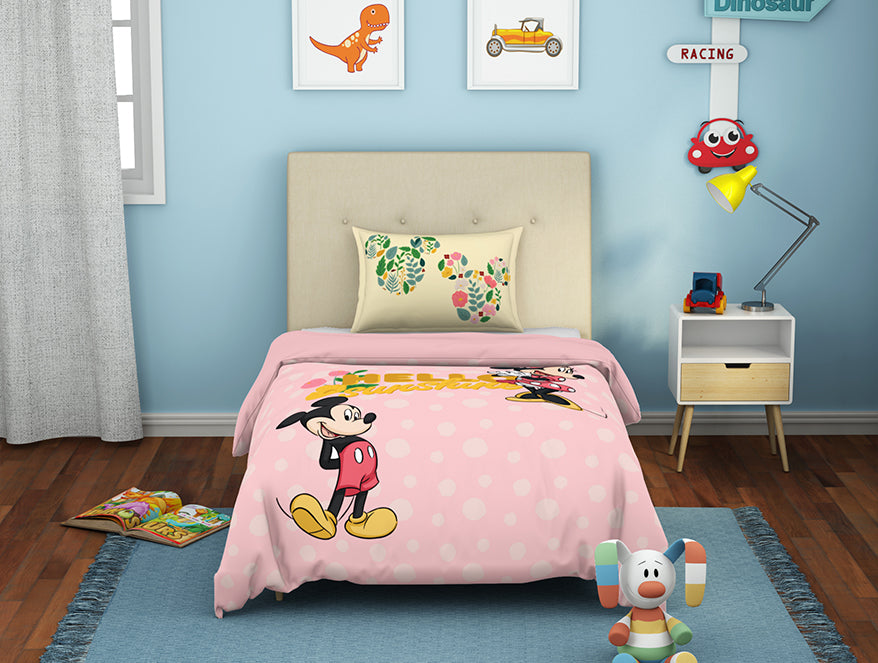 Disney Mickey/Minnie Creole Pink - Blush 100% Cotton Single Bedsheet - By Spaces