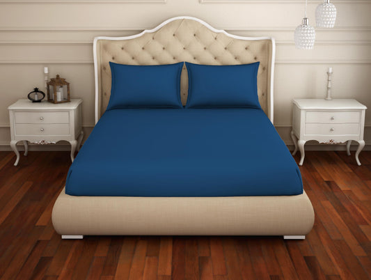 Solid Blue Quartz Cotton Rich Large Bedsheet - Restora By Welspun