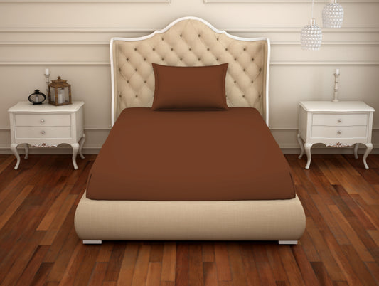Solid Sequoia - Brown Cotton Rich Single Bedsheet - Restora By Welspun