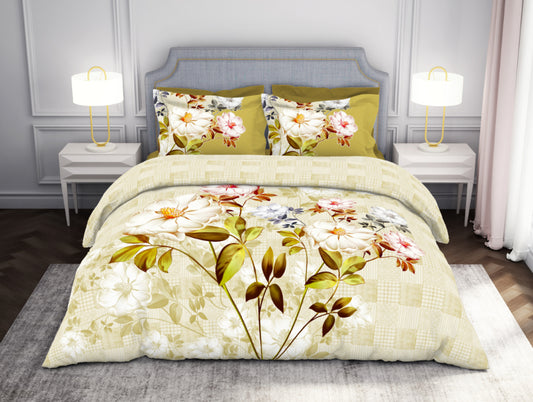 Floral Flan - Light Yellow Hygro Cotton Large Bedsheet - Idyllic By Spaces