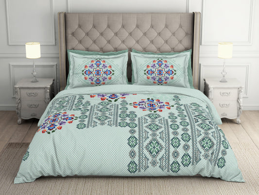 Ornate Grayed Jade - Light Green Hygro Cotton Large Bedsheet - Crafted Lores By Spaces