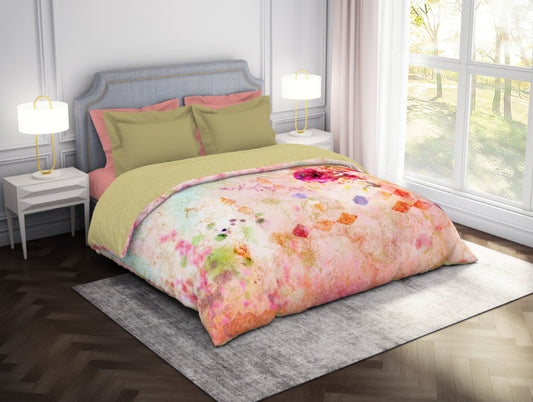 Floral Plumeria - Pink Hygro Cotton Shell Double Quilt / AC Comforter - Idyllic By Spaces