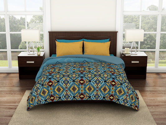 Geometric Cameo Blue - Teal 100% Cotton Shell Double Quilt - Geostance By Spaces
