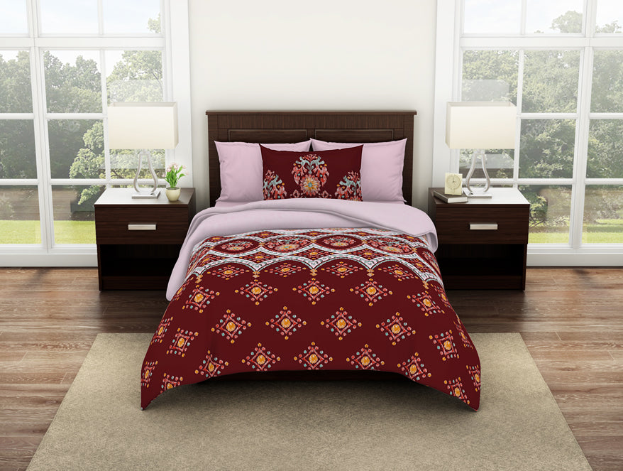 Geometric Red Dahlia 100% Cotton Single Bedsheet - Geostance By Spaces
