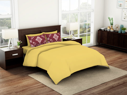 Solid/Geometric Yellow/Powder P 100% Cotton Large Bedsheet - Geostance By Spaces