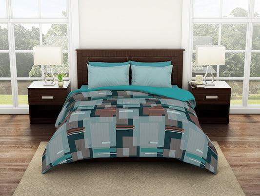 Geometric Teal - Blue 100% Cotton Shell Double Quilt / AC Comforter - Geostance By Spaces