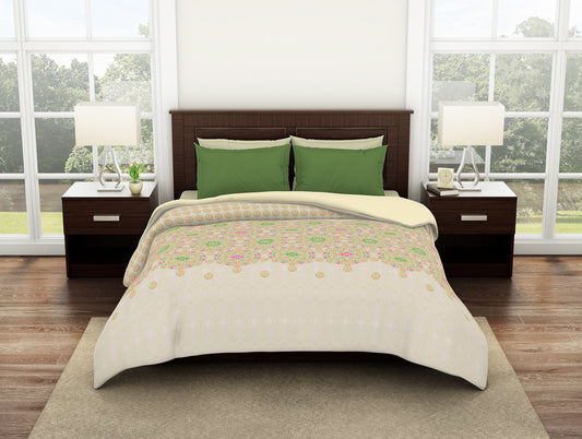 Geometric Nile Green - Light Green 100% Cotton Shell Double Quilt / AC Comforter - Geostance By Spaces