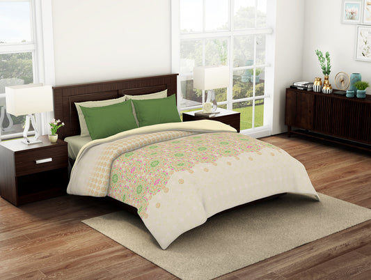 Geometric Nile Green - Light Green 100% Cotton Shell Double Quilt / AC Comforter - Geostance By Spaces