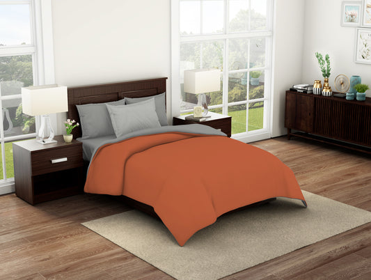 Solid Rust/Grey - Red 100% Cotton Shell Single Quilt / AC Comforter - Essentials Solid By Spaces