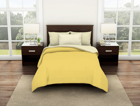Solid Yellow/Ivory 100% Cotton Shell Single Quilt / AC Comforter - Essentials Solid By Spaces