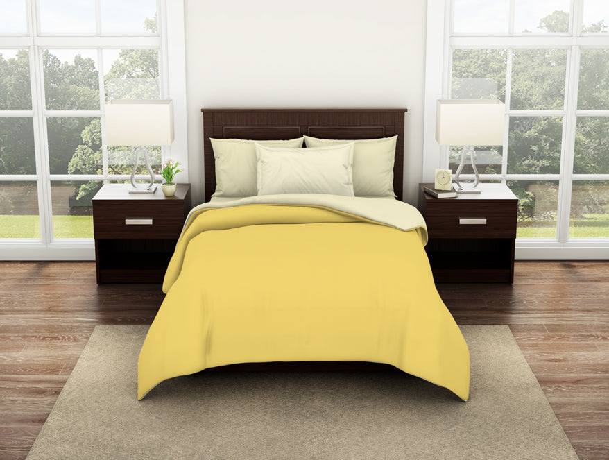 Solid Yellow/Ivory 100% Cotton Shell Single Quilt - Essentials Solid By Spaces