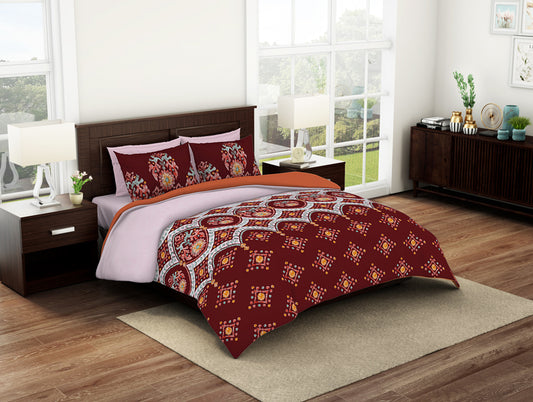 Geometric Red Dahlia 100% Cotton Shell Bed In A Bag - Geostance By Spaces