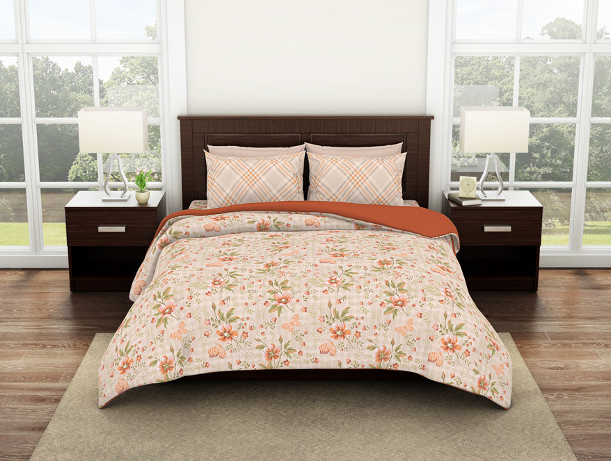 Floral Novelle Peach - Light Peach 100% Cotton Shell Bed In A Bag - Bonica By Spaces