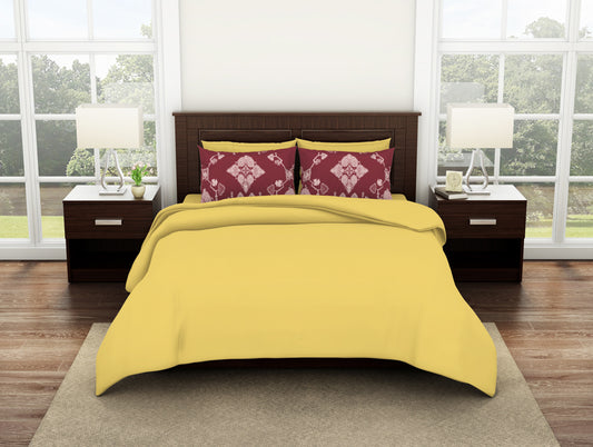 Solid/Geometric Yellow/Powder P 100% Cotton Double Bedsheet - Geostance By Spaces