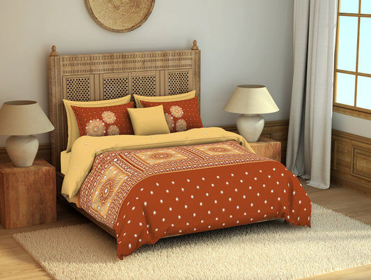 Ornate Hawaiian Sunset - Dark Orange 100% Cotton Large Bedsheet - Lippan Kaam By Spaces