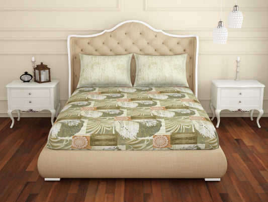 Floral Beige 100% Cotton Queen Fitted Sheet - Atrium Kitting By Spaces