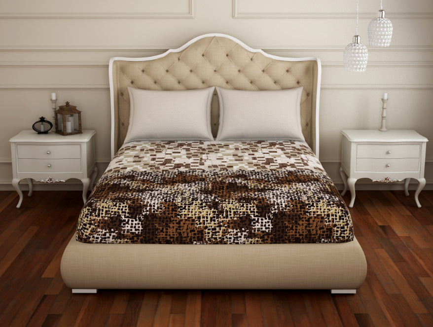 Abstract Brown 100% Cotton King Fitted Sheet - Atrium Plus Kitting By Spaces