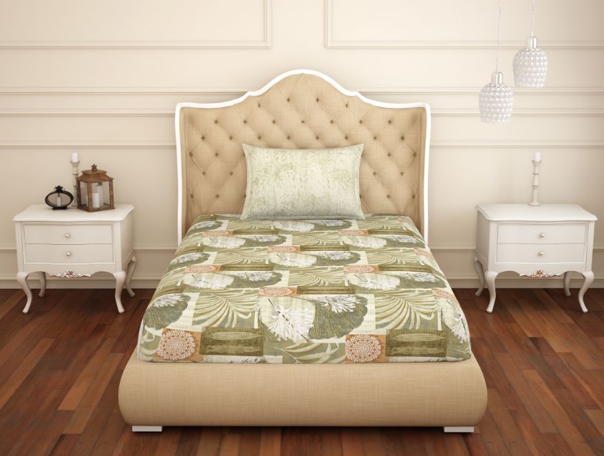Floral Beige 100% Cotton Single Bedsheet - Atrium Ecom By Spaces