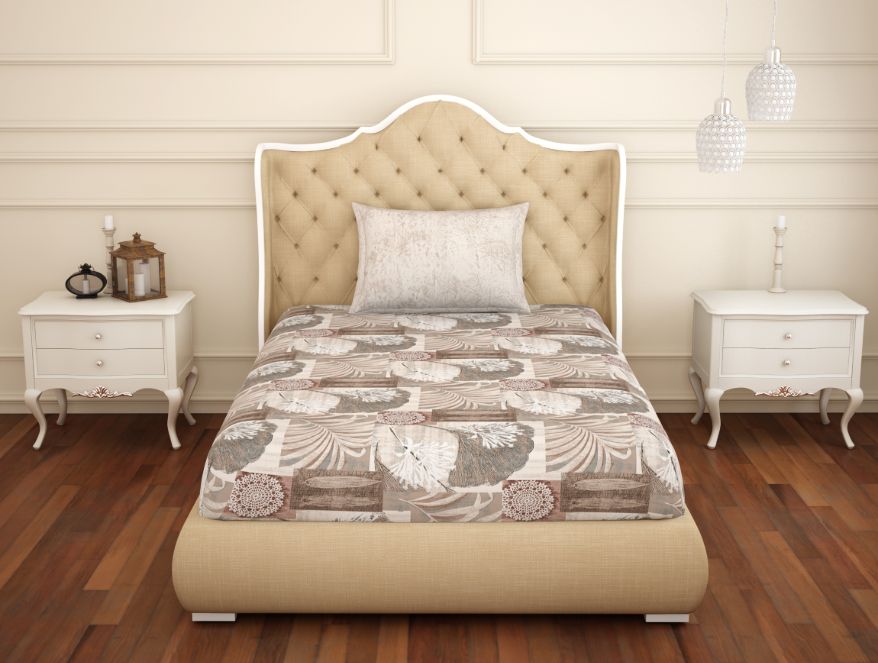 Floral Grey 100% Cotton Single Bedsheet - Atrium Ecom By Spaces