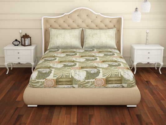 Floral Beige 100% Cotton Queen Fitted Sheet - Atrium Ecom By Spaces