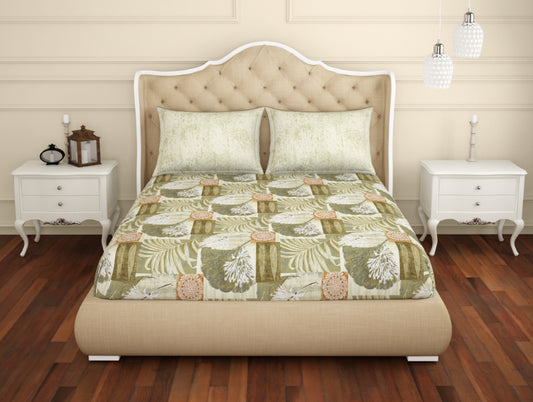 Floral Beige 100% Cotton Double Bedsheet - Atrium By Spaces