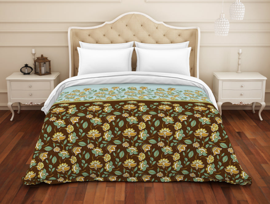Floral Sea Green - Green 100% Cotton Shell Double Quilt - Atrium Plus By Spaces
