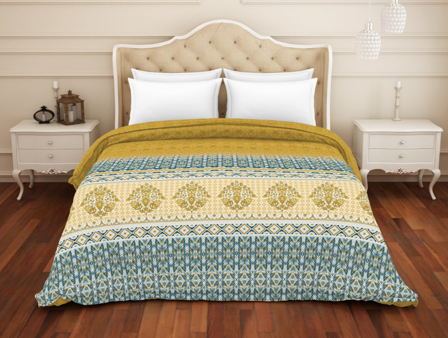 Ornate Mustard - Dark Yellow 100% Cotton Shell Double Quilt - Atrium Plus By Spaces