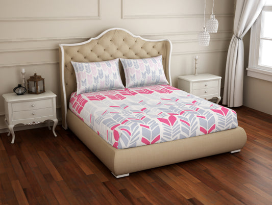 Geometric Pink 100% Cotton Double Bedsheet - Atrium Plus Ecom By Spaces