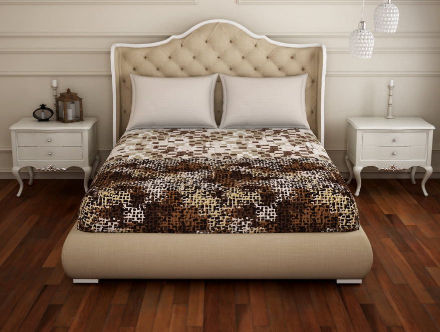Abstract Brown 100% Cotton Double Bedsheet - Atrium Plus Ecom By Spaces