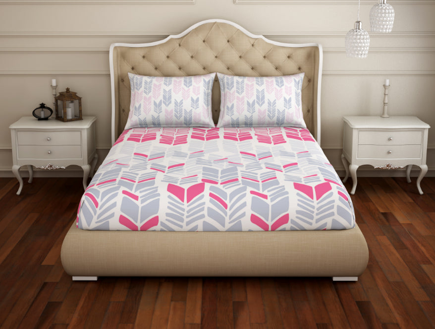 Geometric Pink 100% Cotton Large Bedsheet - Atrium Plus Ecom By Spaces