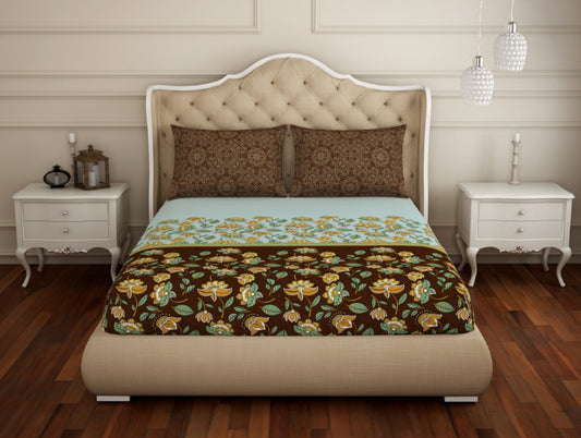 Floral Sea Green - Green 100% Cotton Queen Fitted Sheet - Atrium Plus Ecom By Spaces