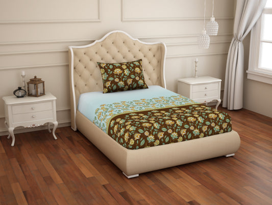 Floral Sea Green - Green 100% Cotton Single Bedsheet - Atrium Plus Ecom By Spaces