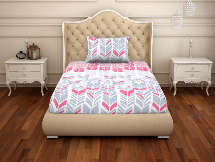 Geometric Pink 100% Cotton Single Bedsheet - Atrium Plus Ecom By Spaces