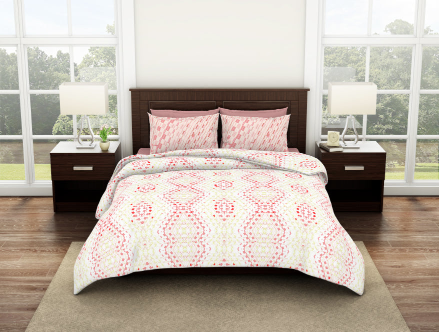 Geometric Peachskin - Pink Viscose Cotton Double Bedsheet - Geostance By Spaces