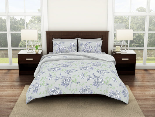 Floral Foggy Dew - Light Grey 100% Cotton Double Bedsheet - Bonica By Spaces