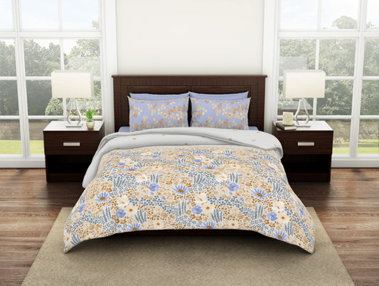 Floral Crystal Grey - Brown 100% Cotton Double Bedsheet - Bonica By Spaces