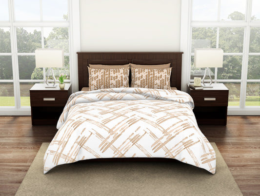 Geometric Ecru - Beige 100% Cotton Double Bedsheet - Geostance By Spaces