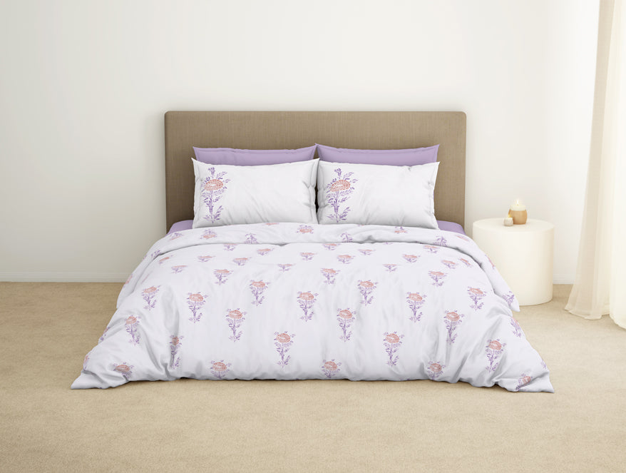 Floral Lupine - Light Violet 100% Cotton Large Bedsheet - Spring Ode By Spaces
