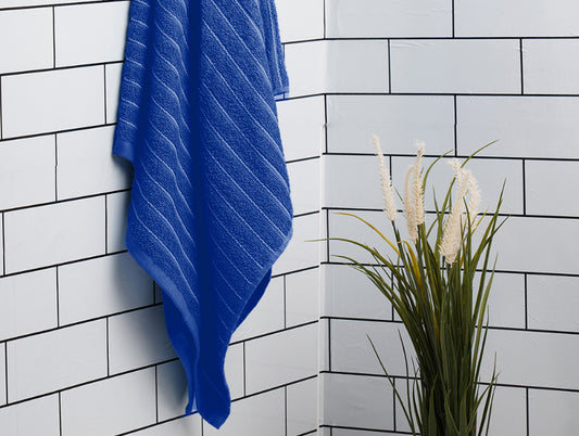 Navy Blue - Dark Blue 100% Cotton Bath Towel - 2-In-1 By Welspun